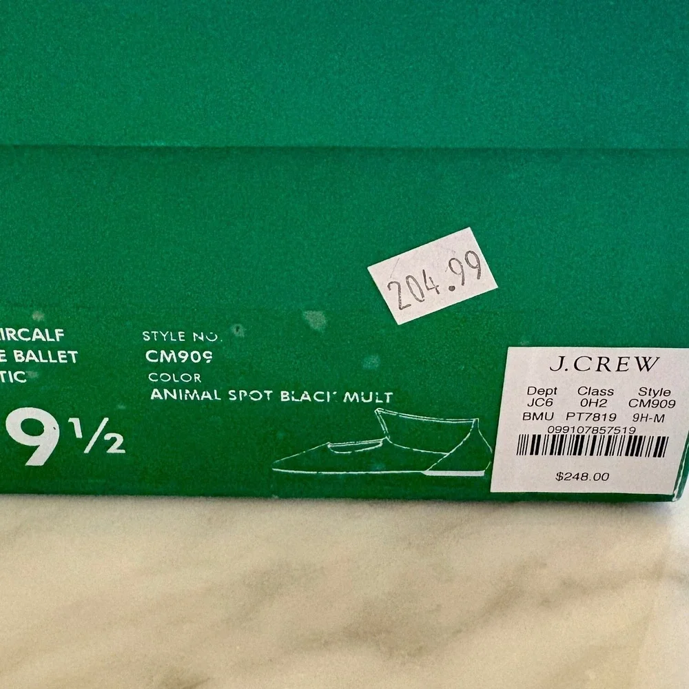 J. Crew Andi Strappy Ballet Flats Black White Printed Calf Hair New‎ in Box 9.5